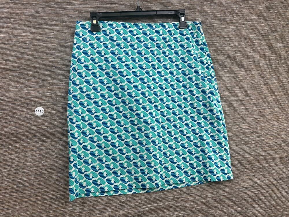 Talbots Whale Print Preppy Mini Skirt with Side Zipper Size 6 Blue Casual